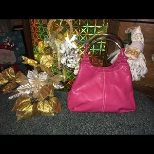 Pink vinyl purse with gold tone handles